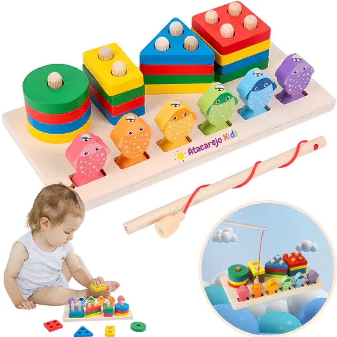 Brinquedo Educativo de Encaixe Madeira Pega Peixe - Montessori