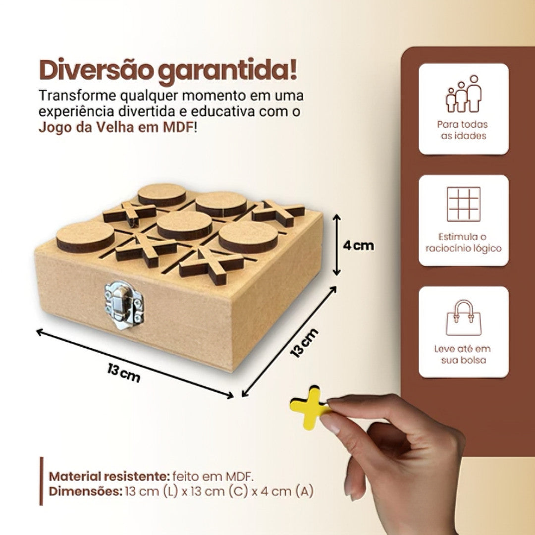 Jogo da Velha em Madeira Compacto, Elegante e Dobrável, Ideal para Família