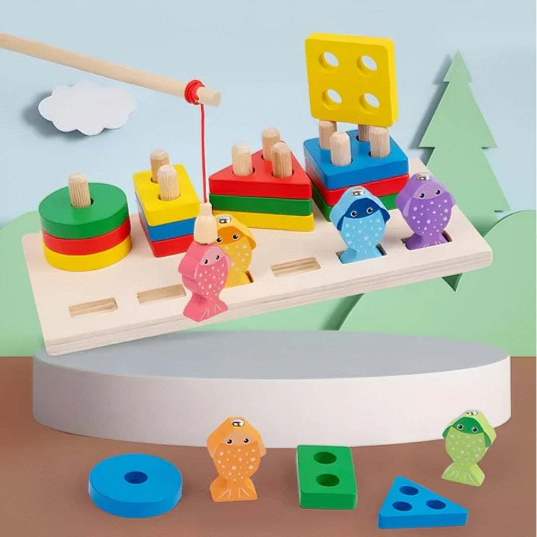 Brinquedo Educativo de Encaixe Madeira Pega Peixe - Montessori