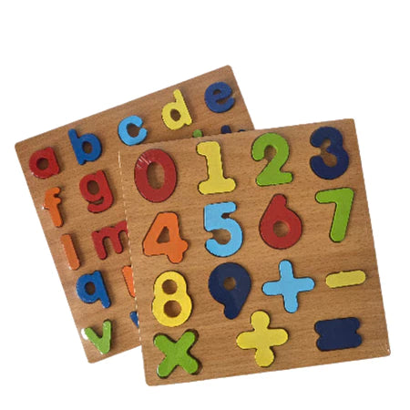 🧠 Alfabeto & Números Montessori™ – Jogo de Encaixe Educativo em Madeira