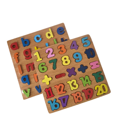 🧠 Alfabeto & Números Montessori™ – Jogo de Encaixe Educativo em Madeira