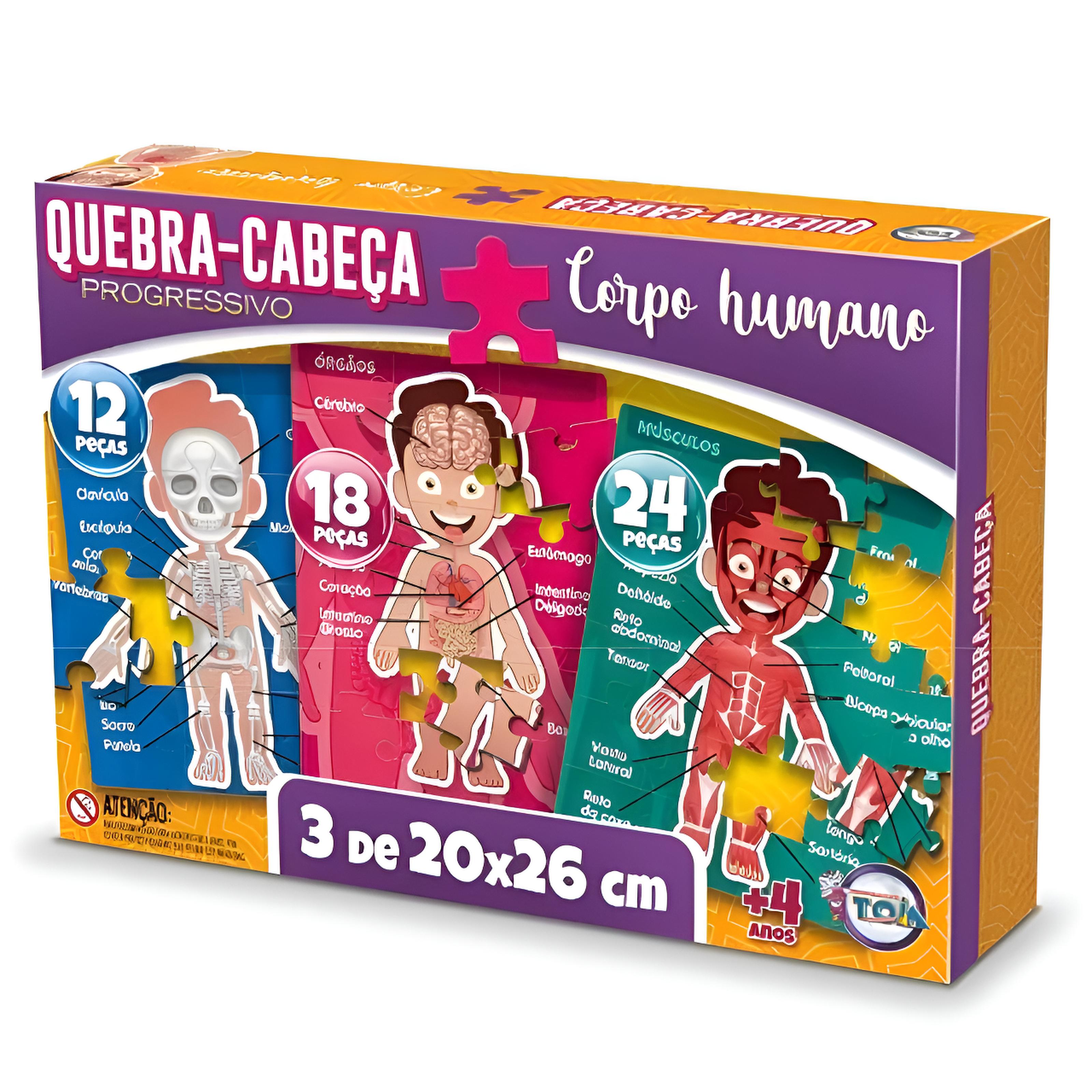 Kit 3 Quebra-Cabeça Corpo Humano Progressivo