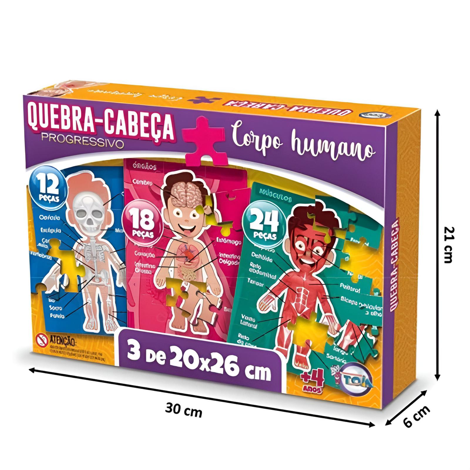 Kit 3 Quebra-Cabeça Corpo Humano Progressivo
