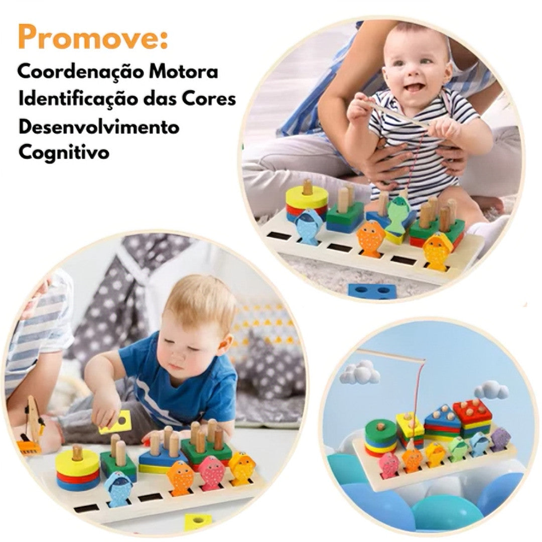 Brinquedo Educativo de Encaixe Madeira Pega Peixe - Montessori