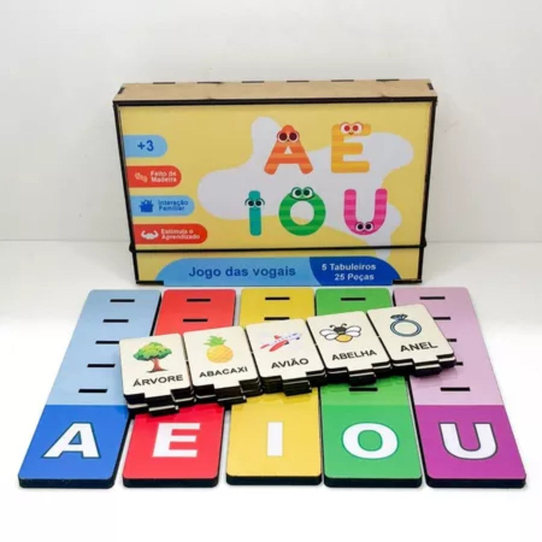 🧩 AEIOU Play™ – Jogo Pedagógico Montessori de Vogais em MDF