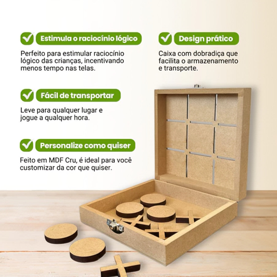 Jogo da Velha em Madeira Compacto, Elegante e Dobrável, Ideal para Família