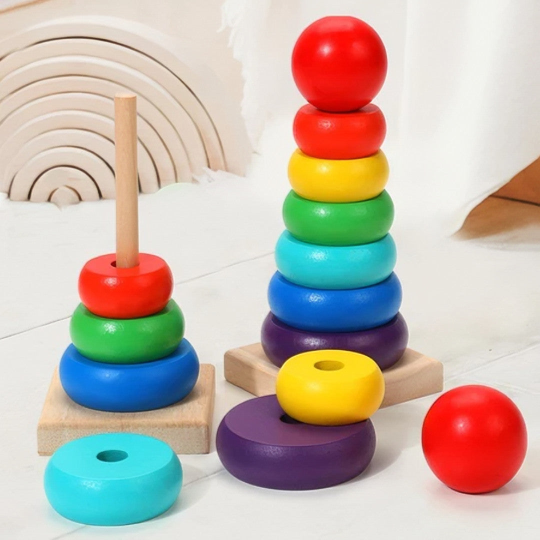 Kit 2 Brinquedos Educativos Montessori - Torre Colorida e Aramado Montanha Russa