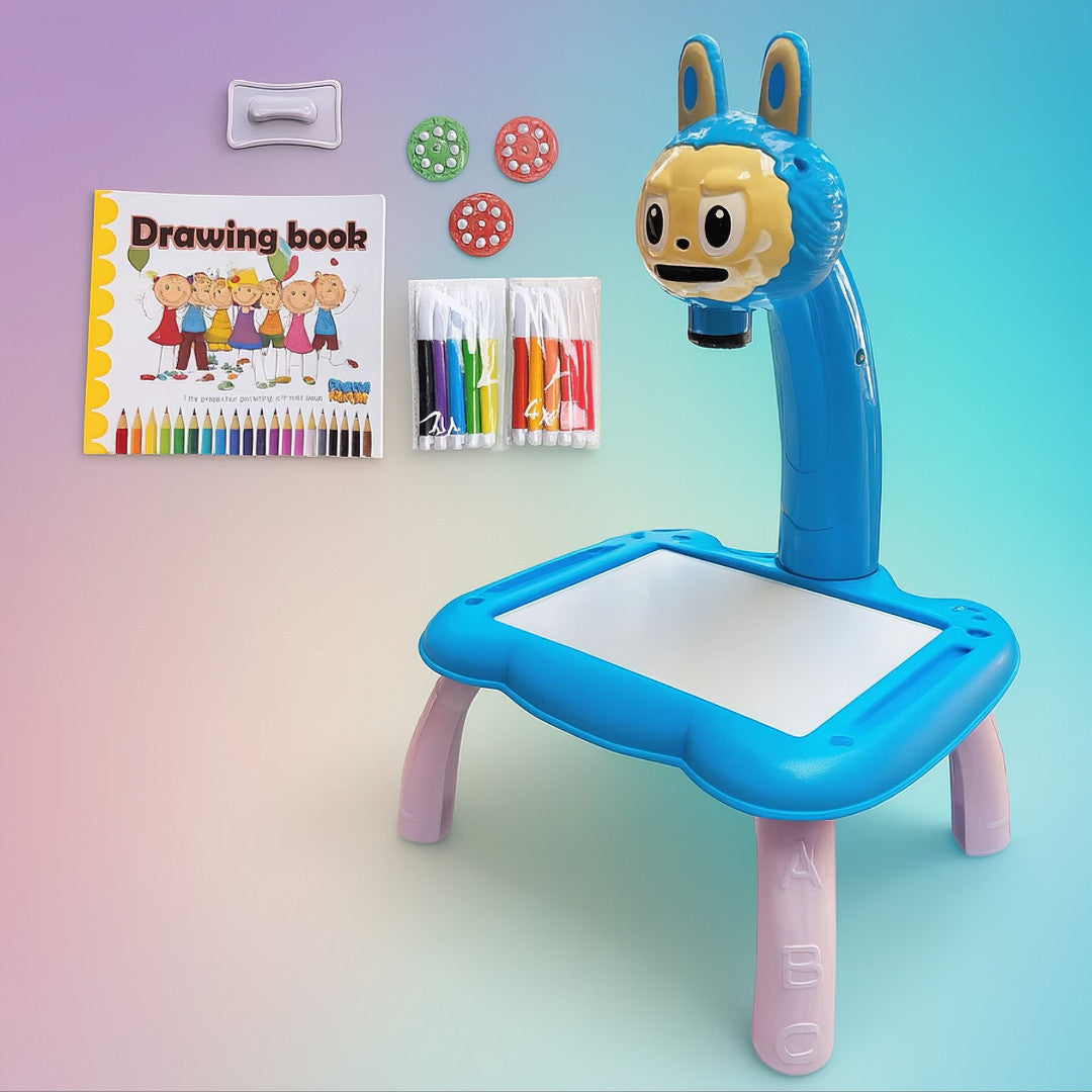 Mesa de desenho projetora infantil dinossauro e girafa - Brinquedo educativo lousa mágica
