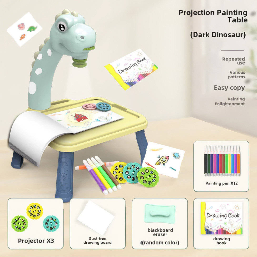 Mesa de desenho projetora infantil dinossauro e girafa - Brinquedo educativo lousa mágica