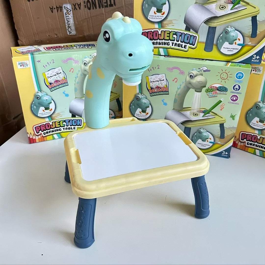 Mesa de desenho projetora infantil dinossauro e girafa - Brinquedo educativo lousa mágica