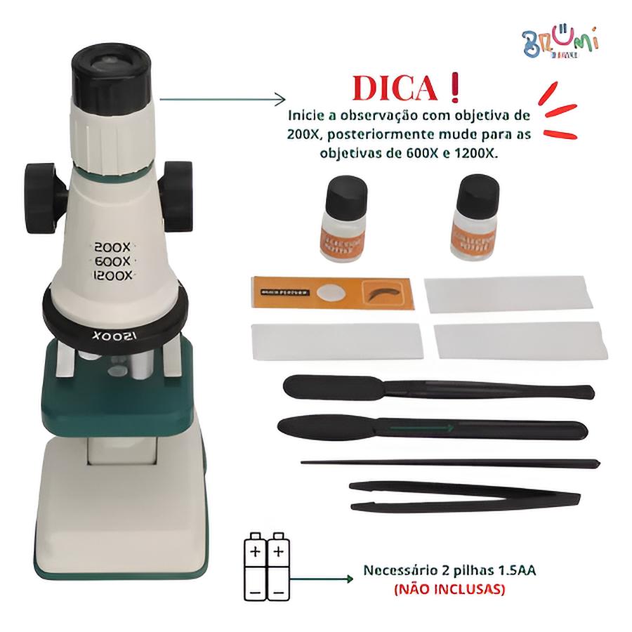 Microscópio Infantil Educativo 1200x com LED