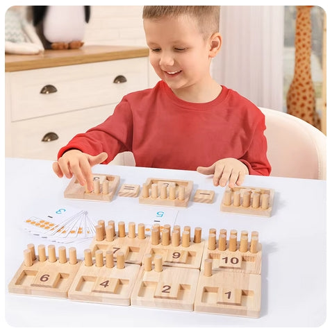 Placa de Matemática Sensorial de Madeira para Crianças, Montessori Stick, Contando Blocos Numéricos Correspondentes, Aprendizagem Pré-Escolar, Brinquedos Educativos para Crianças
