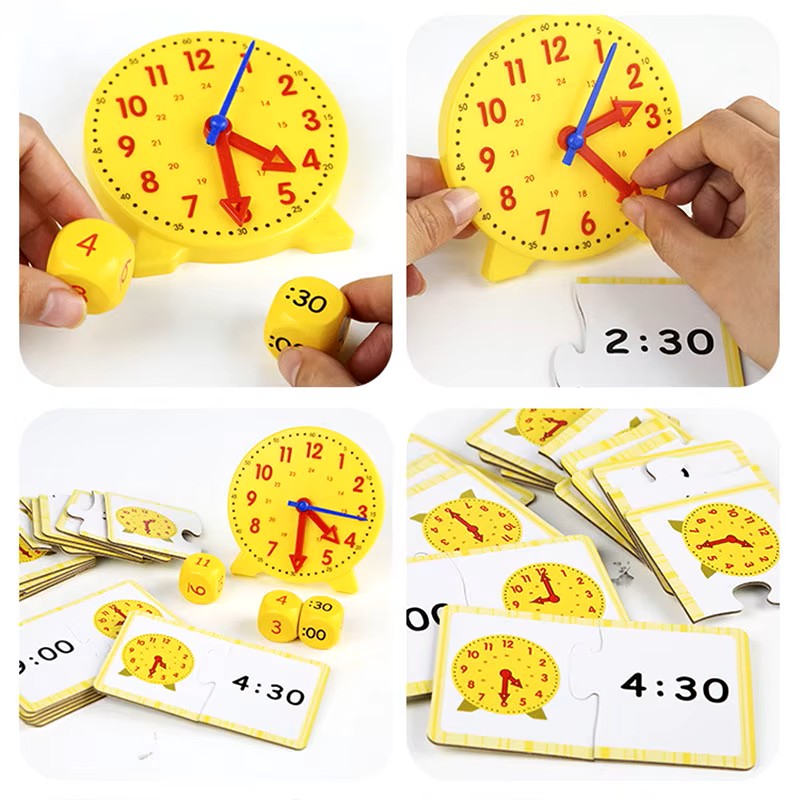 Relógio Montessori Brinquedos Educativos para Crianças, Hora, Minuto, Segunda Cognição, Brinquedos Quebra-cabeça Combinar, Pré-escolar Infantil.